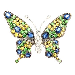 Late 20th Century 18k Tsavorite & Sapphire Butterfly Brooch For Sale