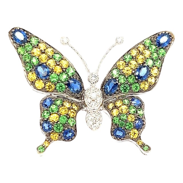 Late 20th Century 18k Tsavorite & Sapphire Butterfly Brooch For Sale