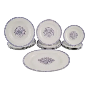 Faience Vas Serving Dish and Fifteen Plates by Wilhelm Kåge for Gustavsberg, Set of 16