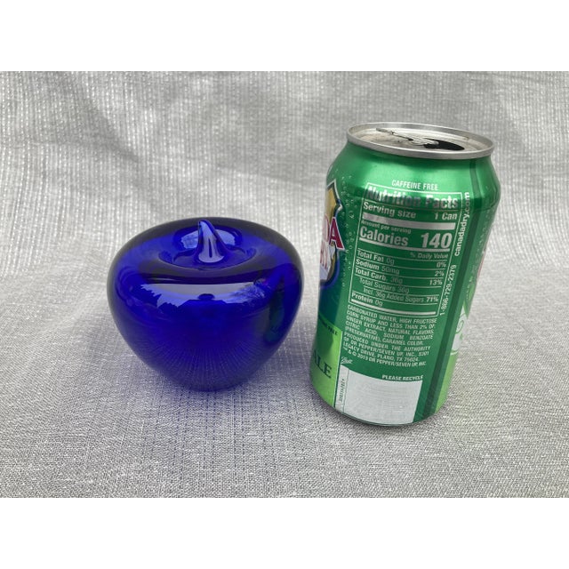 Glass Vintage Cobalt Blue Glass Apple Paper Weight For Sale - Image 7 of 8