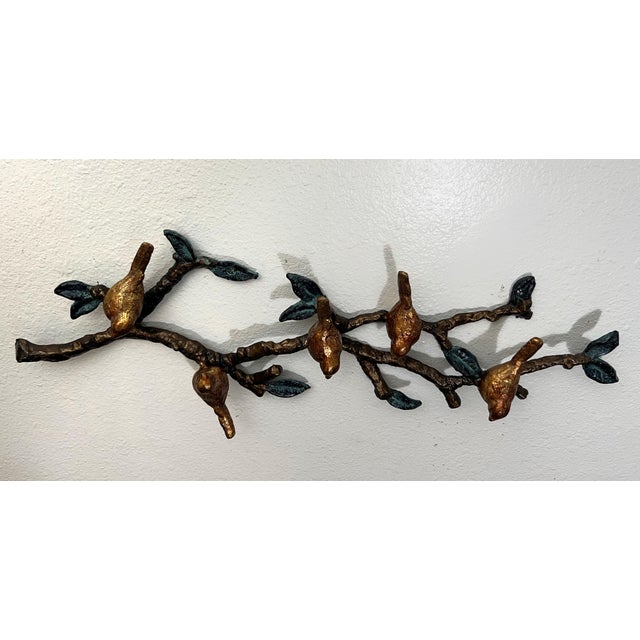 Vintage Cast Metal Birds on Branch Wall Sculpture With Verdigris Patina For Sale - Image 9 of 12
