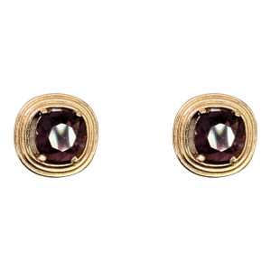 Vintage 1980s Signed Henkel & Grosse Goldtone Faux-Amethyst Clip Earrings-2 Pieces