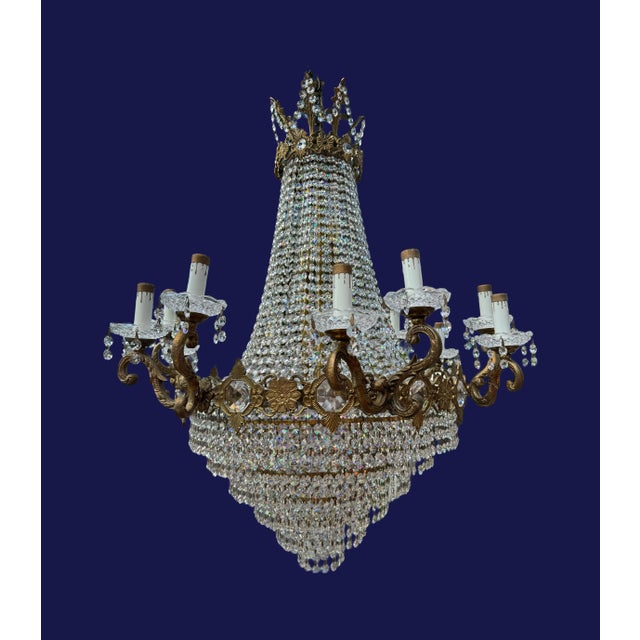 Early 19th Century Antique Italian Empire Bronze and Crystal Chandelier For Sale - Image 5 of 5