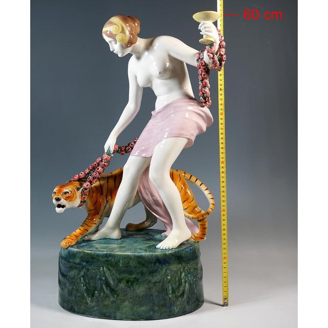 Large Art Nouveau Bacchante with Tiger Figurine by Rose for Goldscheider, Vienna, Austria, 1922 For Sale - Image 11 of 12
