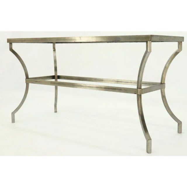 1990s Heavy Iron Base Glass Top Console Table For Sale - Image 5 of 10