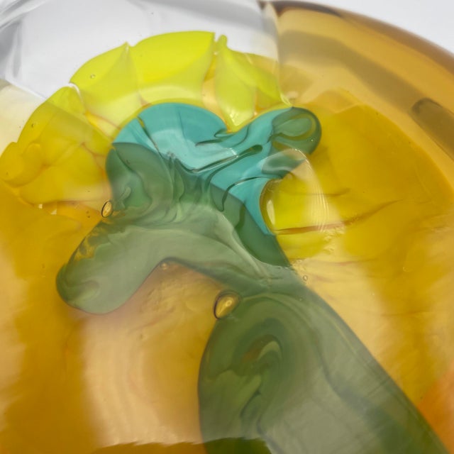 Vintage Art Glass Vase in Yellow and Turquoise by Jiri Suhajek for Moser Karlsbad, 1970 For Sale - Image 15 of 16