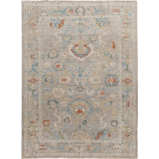 Modern Gray Sultanabad Handmade Floral Wool Rug For Sale - Image 10 of 10