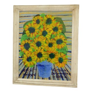 Royston du Maurier-Lebek, Still Life with Yellow Flowers, Oil on Canvas For Sale