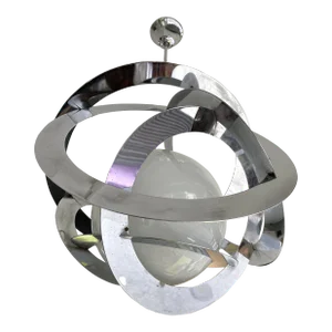 Space Age Metal Opaline Glass Saturn Pendant Lightning, Italy, 1970s