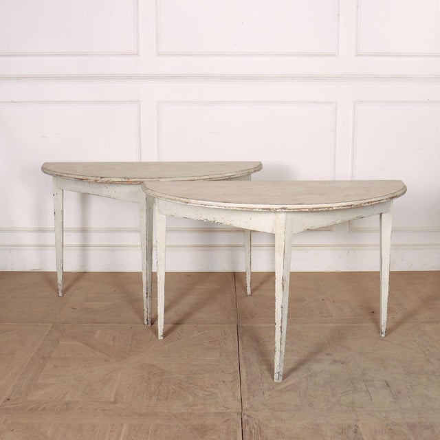 Cream Swedish Demi-Lune Console Tables, Set of 2 For Sale - Image 8 of 8