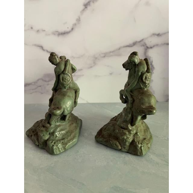 1930s 1930s Armor Bronze Native American Indigenous Rider and Horse Bookends, Pair For Sale - Image 5 of 6