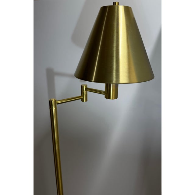 Lauren Ralph Lauren Ralph Lauren Adjustable Pharmacy Floor Lamp in Satin Gold Brass W/ Metal Shade For Sale - Image 4 of 6