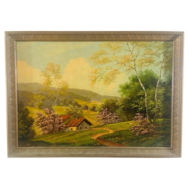 Green 1900's, Oil on Board Impressionstic Landscape Painting Signed Paul Kujal For Sale - Image 8 of 8