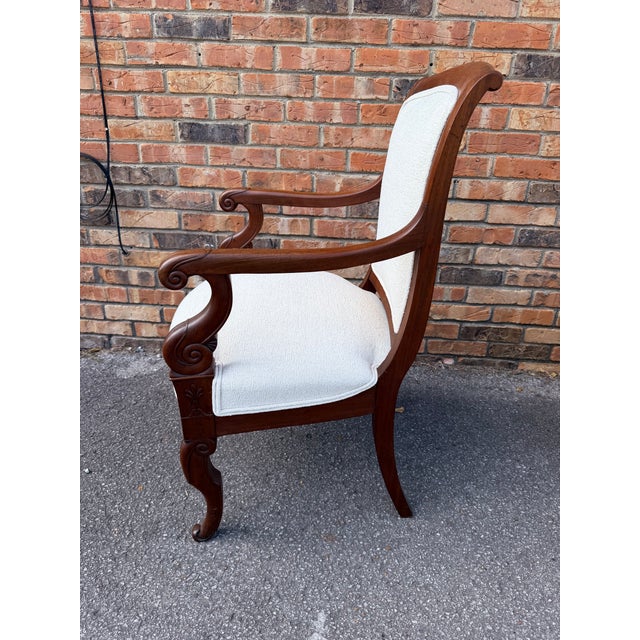 Newly Upholstered French Restoration Arm Chairs For Sale - Image 10 of 12