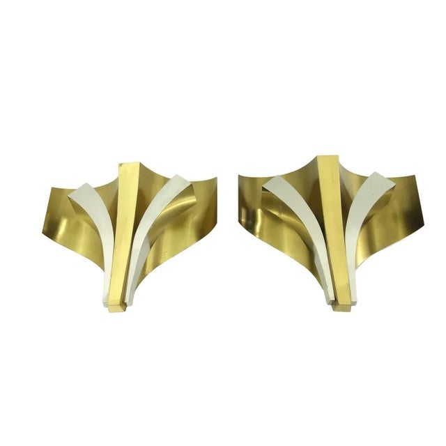 Maison Baguès 1960s XL French Modernist Signed Maison Bagues Paris Silver & Gilt Tone Formed Wall Sconces - a Pair For Sale - Image 4 of 11