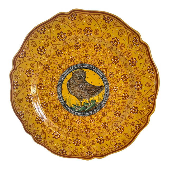 Deruta Owl Hand Painted Italian Round Plate / Platter For Sale