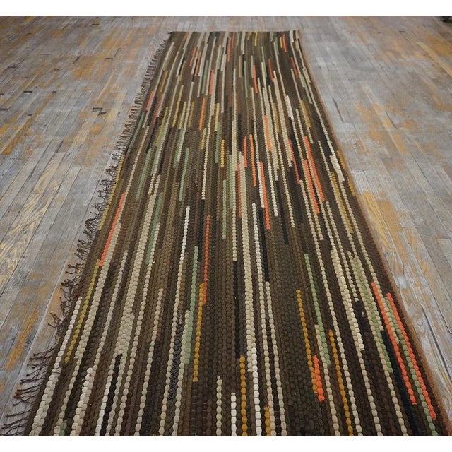 Early 20th Century American Braided Rug ( 3'6'' x 13'9'' - 107 x 419 ) Antique Braided American Green 1930s Rug, Circa...