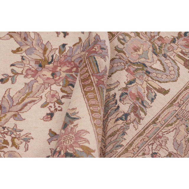 Textile Shabby Chic 1990's Floral Pak-Persian Ivory/Pink Wool Rug - 8'5'' X 10'0'' For Sale - Image 7 of 9
