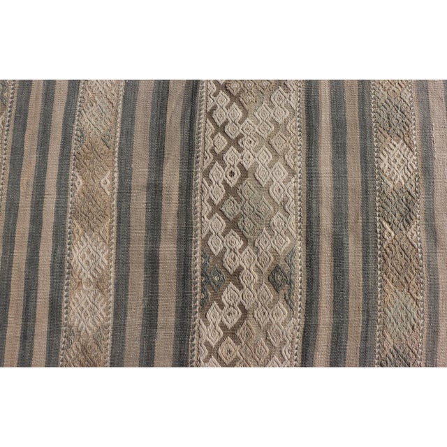 Vintage Turkish Gallery Kilim With Soft Blue-Gray and Sand Striped Motifs For Sale In Atlanta - Image 6 of 11
