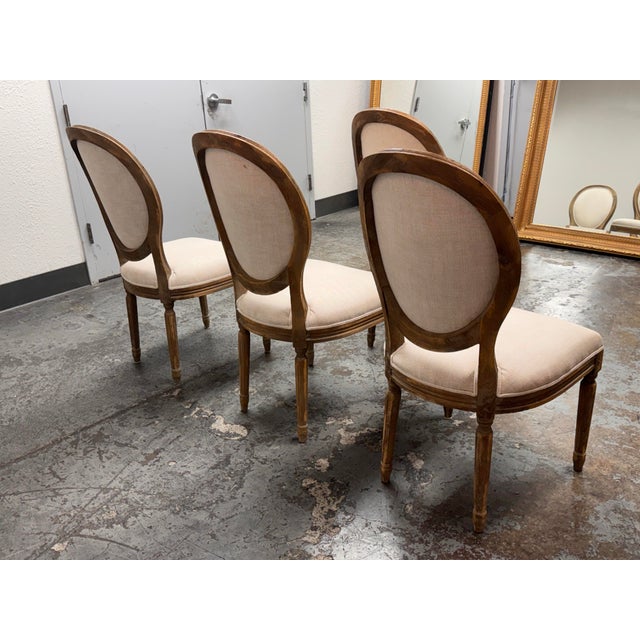 2010s Van Thiels for Restoration Hardware French Contemporary Round Fabric Dining Side Chairs, Set of Four For Sale - Image 5 of 12
