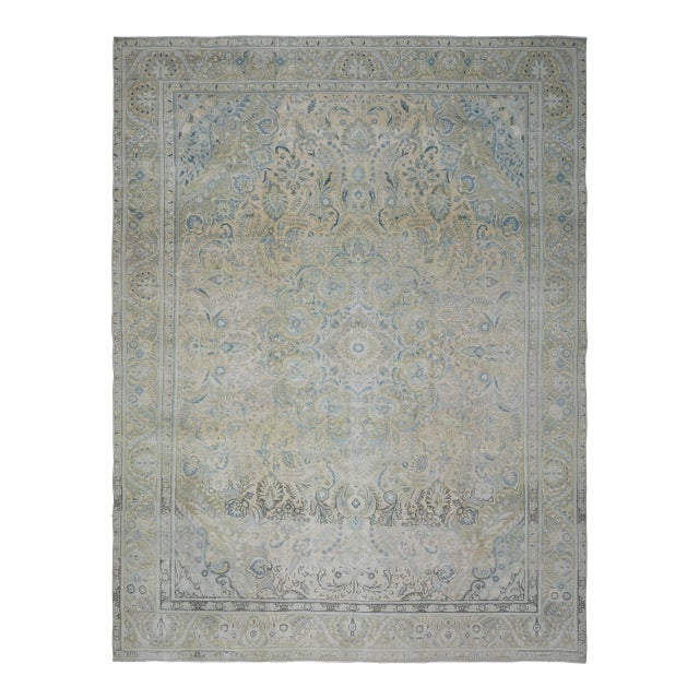 1970s Vintage Persian Handmade Wool Cotton Neutral Area Rug For Sale