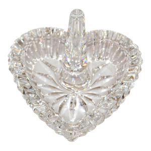 Late 20th Century Waterford Crystal Ribbed Ring Dish Heart Shape Starburst Base