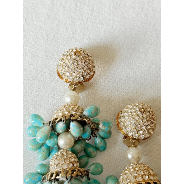 Metal Vintage 1950s Faux Turquoise Chandelier Clip-on Earrings, Gold-Tone, Pair For Sale - Image 7 of 16