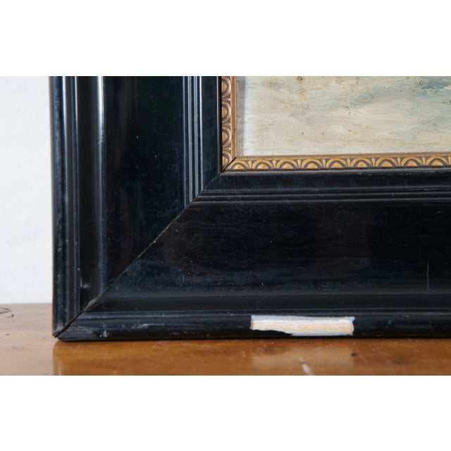 Vintage L Brugman Winter River Landscape Oil Painting on Board 29" For Sale - Image 9 of 11