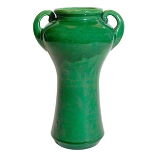Art Nouveau Awaji Pottery Green Glazed Vase, 1890s For Sale