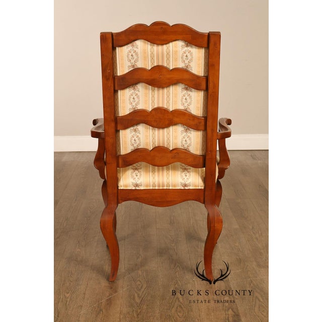 Wood Century French Provincial Style Pair Of Upholstered Ladderback Armchairs For Sale - Image 7 of 18
