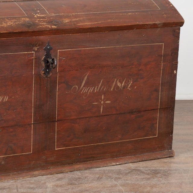 Danish Original Painted Dome Top Pine Trunk Dated 1862 For Sale - Image 14 of 15