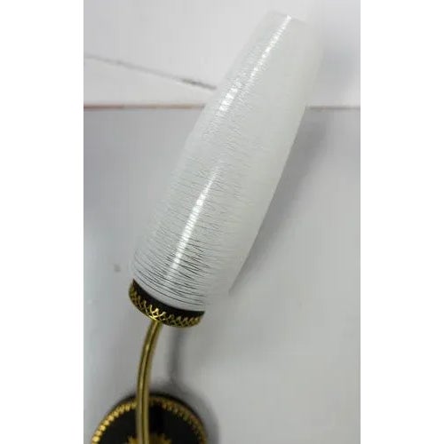 Glass Frozen Glass and Black & Golden Chrome Sconces in the style of Arlus, France, 1960s, Set of 2 For Sale - Image 7 of 12