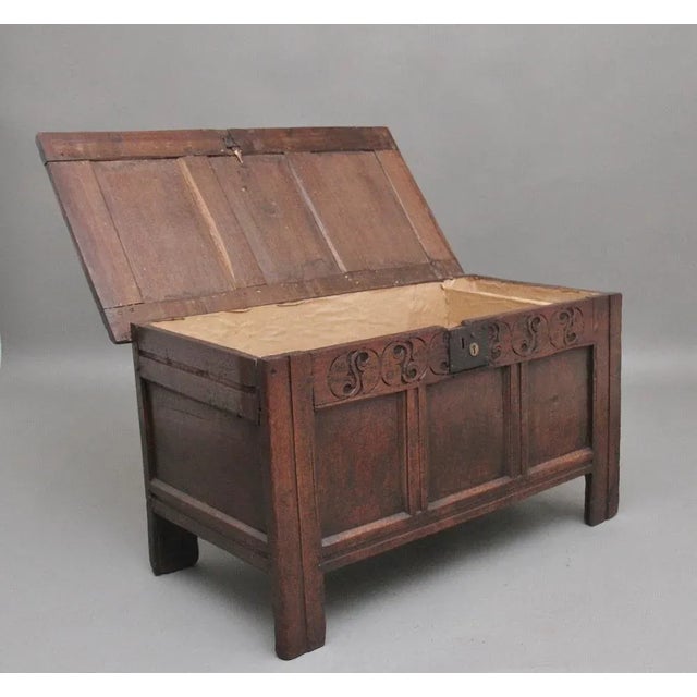 Brown Oak Coffer, 1720 For Sale - Image 8 of 11
