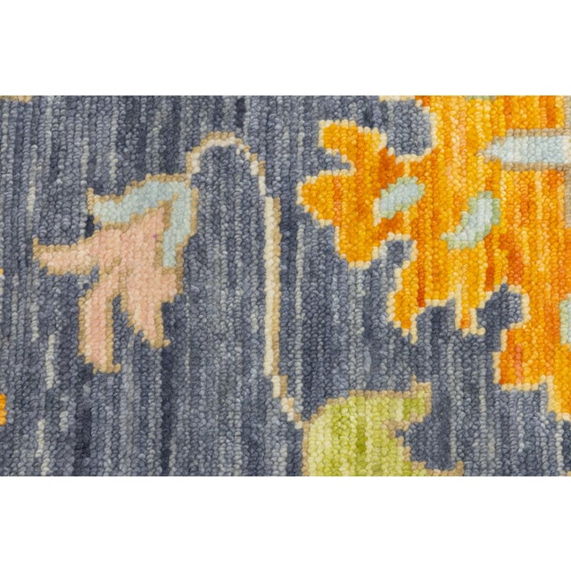 2020s Modern Hand-Knotted Oushak Style Wool Rug in Slate Blue, Ochre & Pastel Accents For Sale - Image 5 of 11