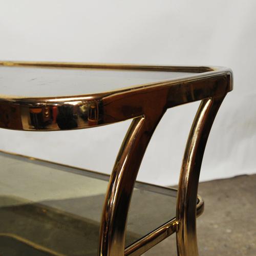 Gold Brass and Smoked Glass Bar Cart attributed to Morex For Sale - Image 8 of 13