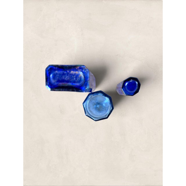 Glass Antique Set of Three English Cobalt Blue Glass Apothecary Bottles For Sale - Image 7 of 7