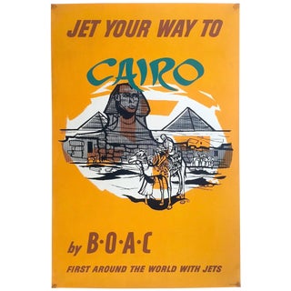 Vintage 1959 Mid Century Modern " Jet Your Way to Cairo by b.o.a.c. " Silkscreen Print Collector's Airline Travel Poster For Sale