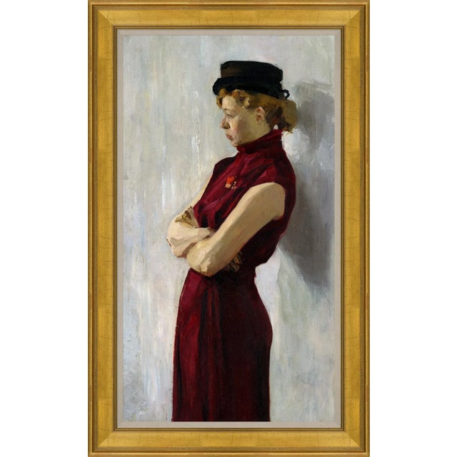 Figurative Lady in Red Canvas - Hand Embellished Framed Art For Sale - Image 3 of 3