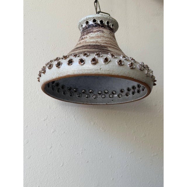 Vintage Danish Ceramic Pendant Light 1970s Scandinavian Hanging Lamp Textured Glaze For Sale - Image 9 of 10