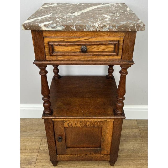 Antique French Oak Bedside Table with Marble Top For Sale - Image 10 of 10