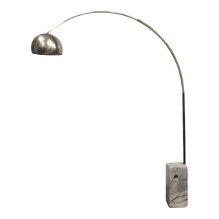 Vintage Pier Giacomo Achille Castiglioni - Flos 'Arco' Carrara Marble & Steel Floor Lamp For Sale