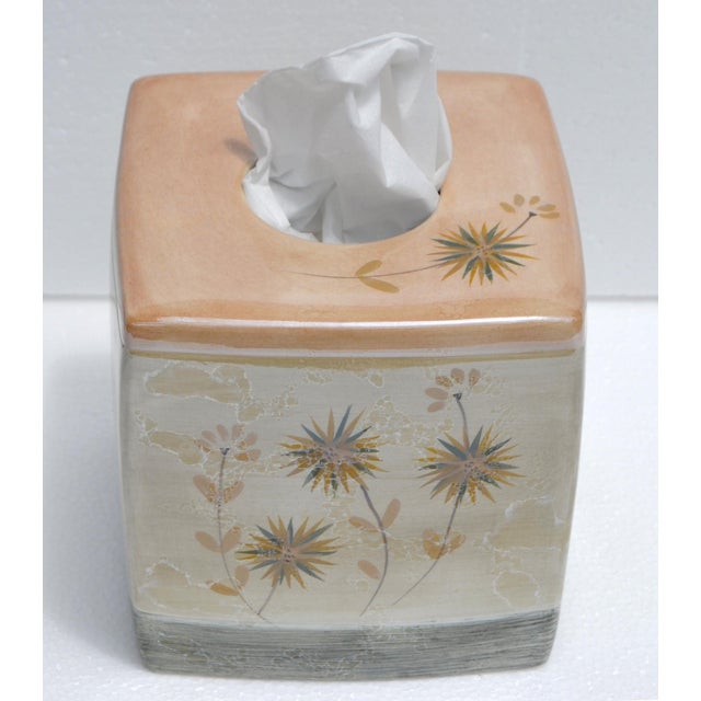 Pottery Barn Late 20th Century Luxury Ceramic Decorative Floral Tissue Box Cover For Sale - Image 4 of 13