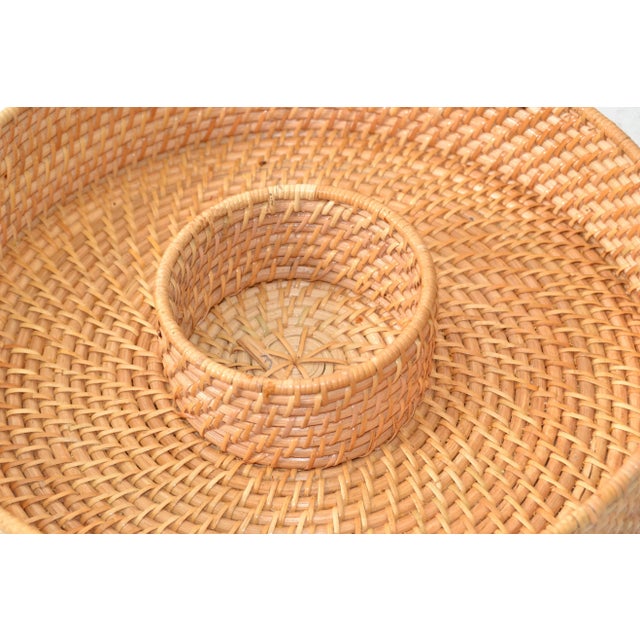 1960 Rattan, Cane & Bamboo Chip & Dip Server For Sale - Image 10 of 13