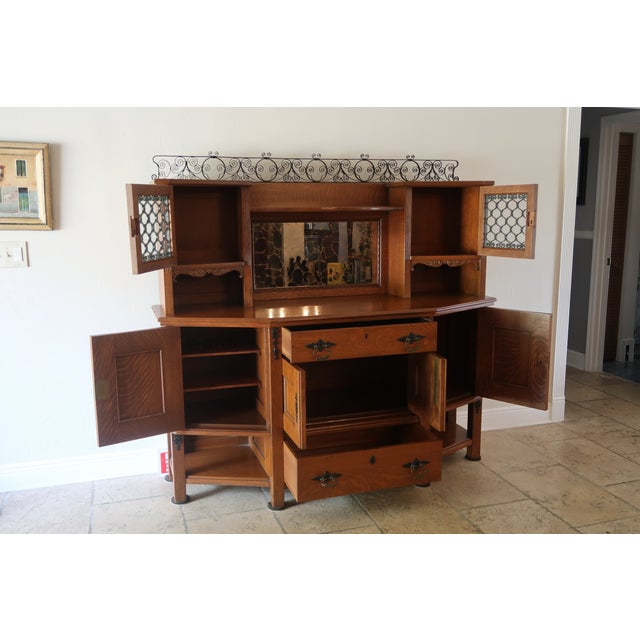 Late 19th Century Solid Oak Wood Buffet Hutch For Sale - Image 4 of 7