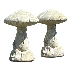 Vintage Boho Cast Stone Mushrooms - A Pair