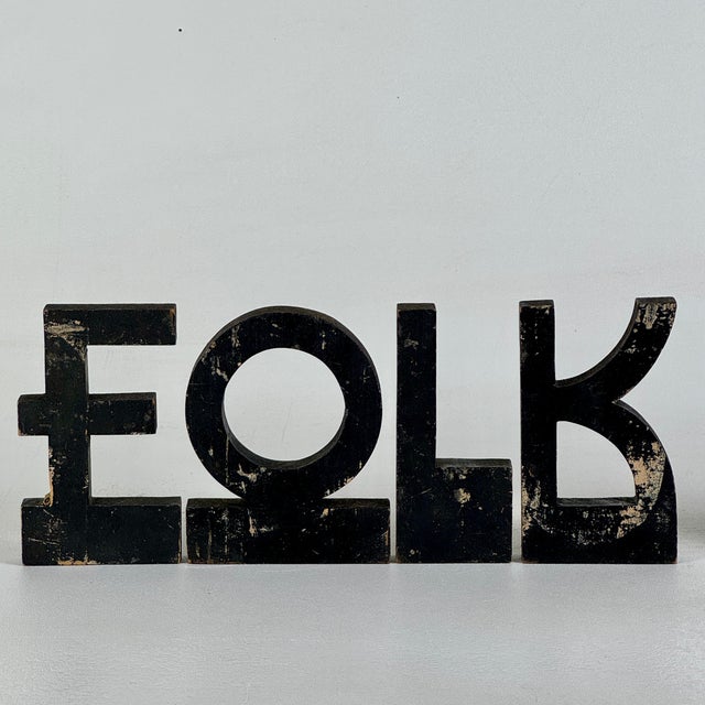 A stupendous offering of vintage art deco style handmade wooden letters that spell out FOLK ART. The years gave the black...