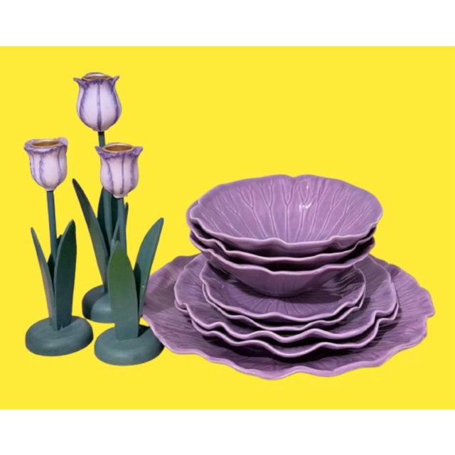 Vintage Metlox California Collection Lotus Poppytrail Serving Plates Purple - Set of 8 For Sale In Miami - Image 6 of 10