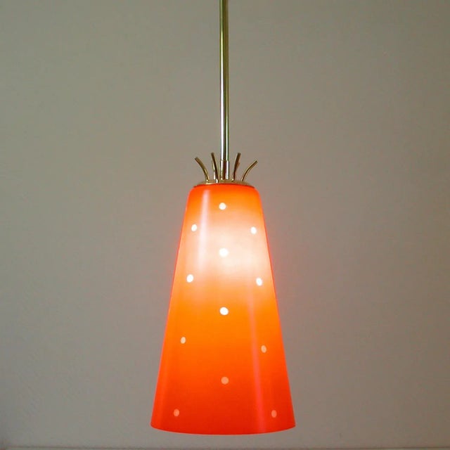 Red Mid-Century Scandinavian Red Glass and Brass Pendant, 1950s For Sale - Image 8 of 9