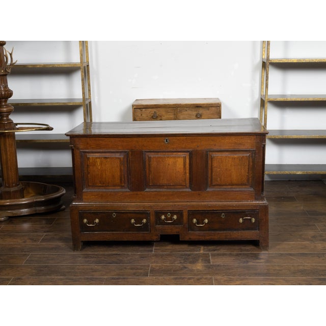 Early 19th Century English Georgian Period 1800s Oak Mule Chest with Lift Top and Three Drawers For Sale - Image 5 of 12