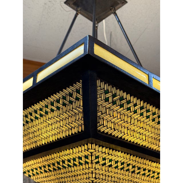 Bronze Hilliard Lamps Art Mosaic Glass With Bronze Pyramid Chandelier For Sale - Image 8 of 12